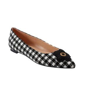 NEW Bandolino  Starry Embellished Flower Slip-On Flats Black White Gingham 9.5